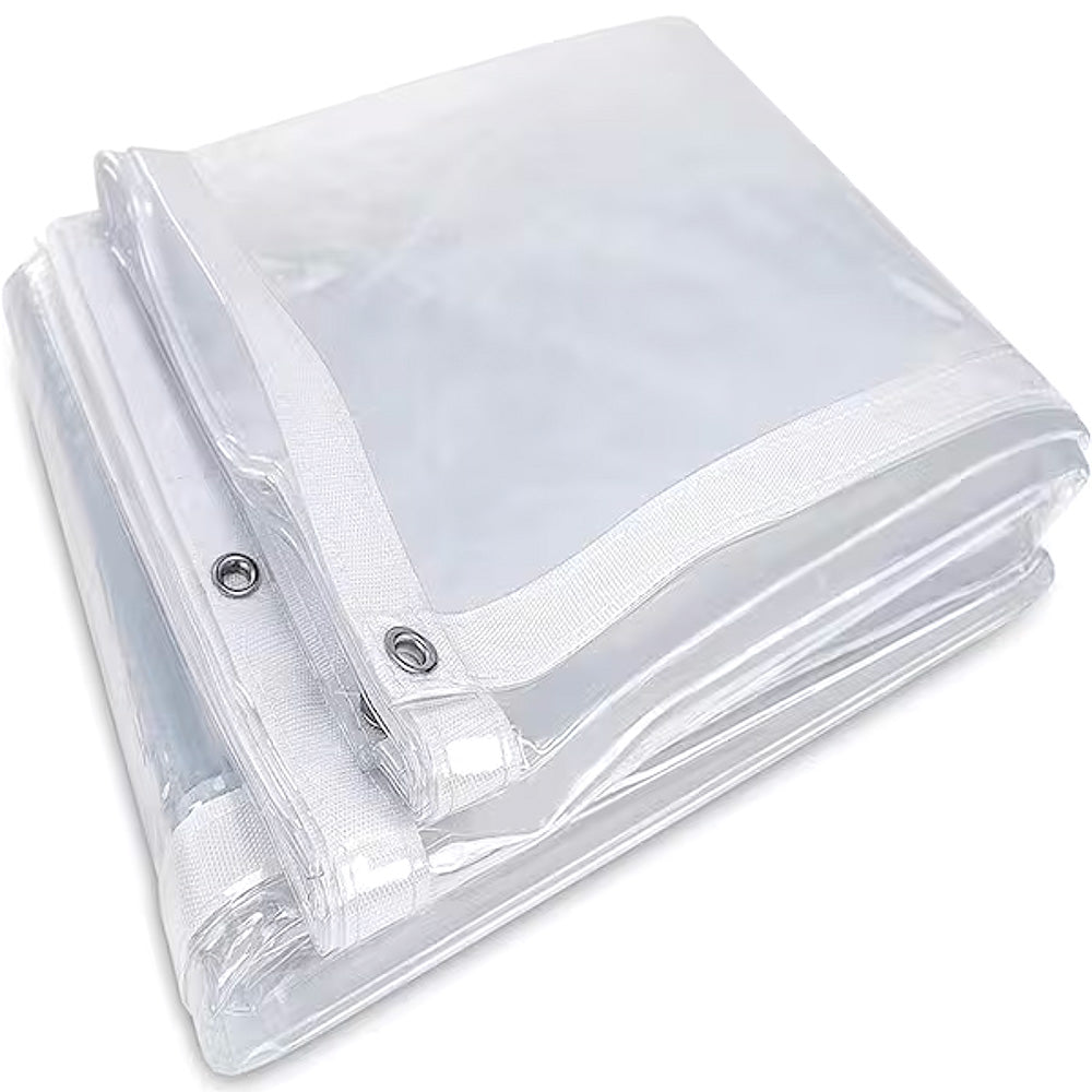tarp transparent LLCC Heavy Duty 8' x 8' Clear Tarp, 20 Mil Waterproof Anti-Tear Tarpaulin, Clear Vinyl Tarp with Metal Grommets for Camping, Window, Patio
